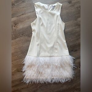 Lucy Paris Ivory Feather Trim Sleeveless Dress